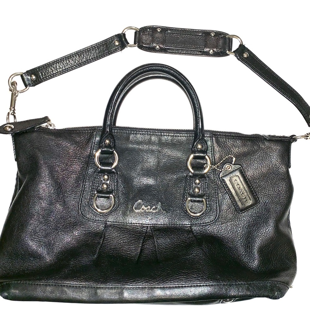 Coach black soft leather purse w purple lining